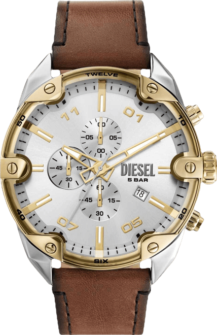 Men's Spiked Chronograph Brown Leather Watch 49mm