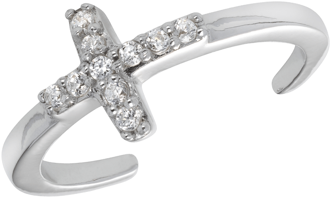 Cubic Zirconia Cross 18K Rose Gold Over Silver Toe Ring
