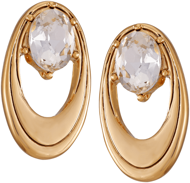 Gold-Tone Crystal Open Oval Stud Earrings
