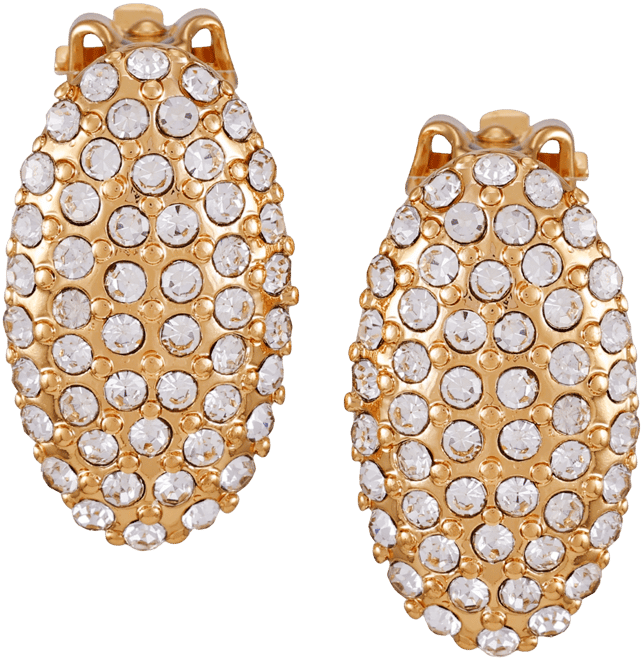 Gold-Tone Pave Oval Clip-On Stud Earrings
