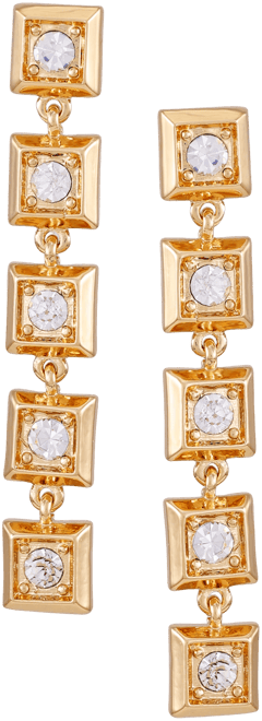 Gold-Tone Pave Square Linear Drop Earrings