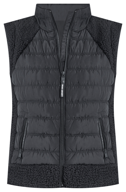 Women's Horizontal Channel Quilted Mock Neck Puffer Vest with Sherpa