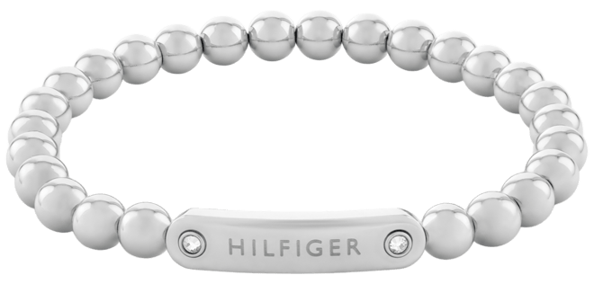 Beaded Stainless Steel Logo Stretch Bracelet