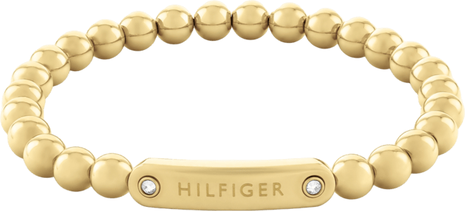 Beaded Stainless Steel Logo Stretch Bracelet