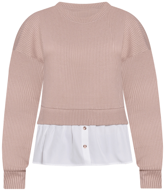 Petite Long Sleeve Two-Fer Top with Gathered Inset