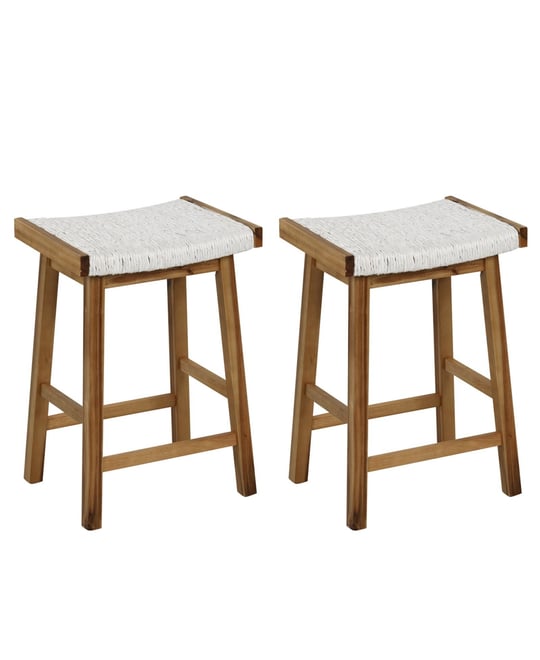 Set of 2 25.5 Inch Dining Bar Stool with Seaweed Woven Seat
