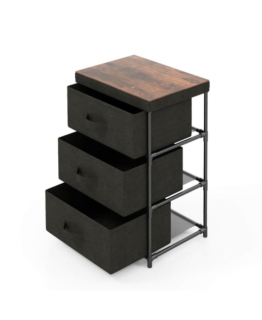3-Tier Fabric Nightstand with Sturdy Metal Frame-Black