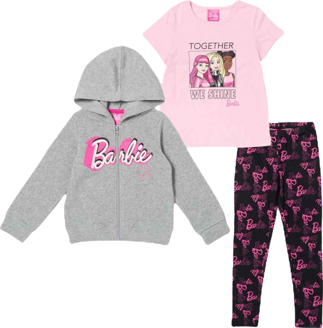 Little Girls Zip Up Fleece Hoodie T-Shirt and Leggings 3 Piece Outfit Set