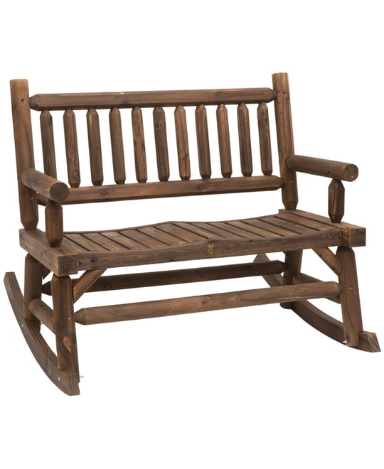 Walnut Log Rocking Loveseat for Outdoor Living