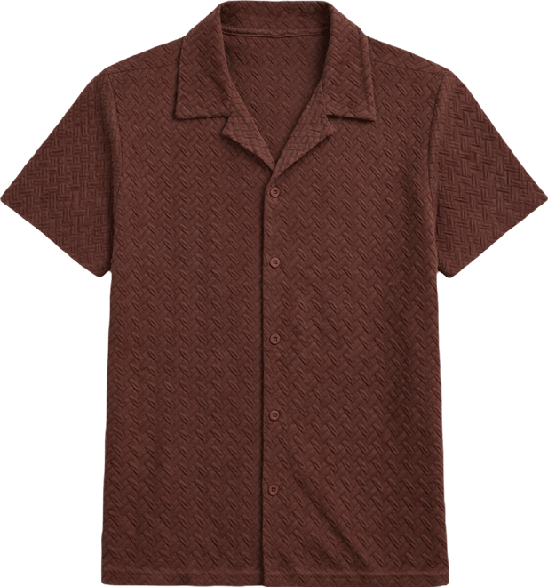 Men's Casual Textured Camp Collar Short Sleeve Button-Up Shirt