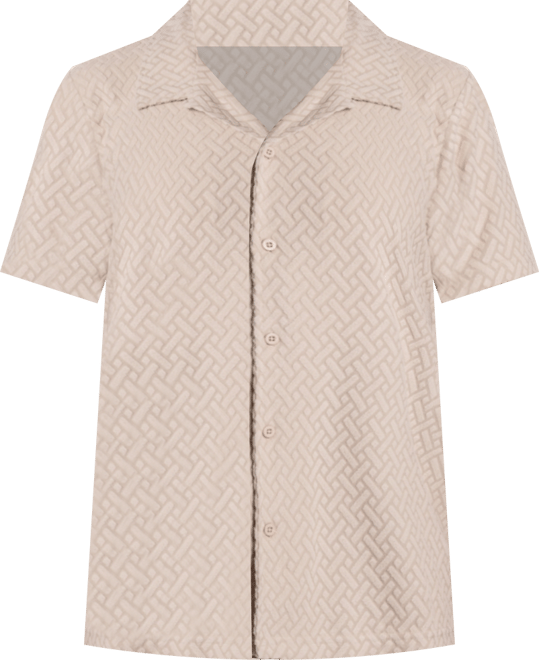 Men's Casual Textured Camp Collar Short Sleeve Button-Up Shirt