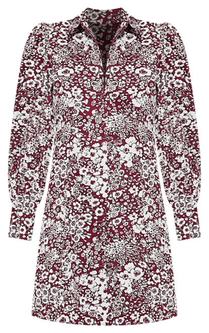 Maroon Floral Front Zip Begonia Mini Dress
