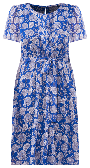 Women's Short-Sleeve Pleated Tie-Waist Dress