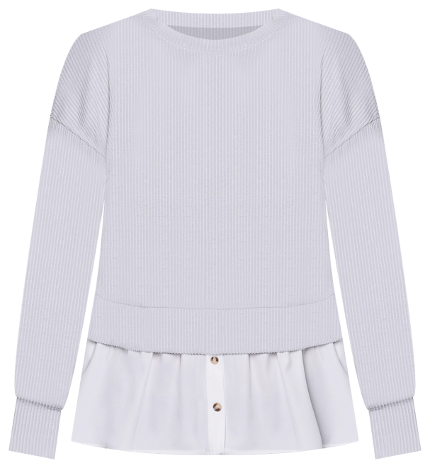 Petite Long Sleeve Two-Fer Top with Gathered Inset