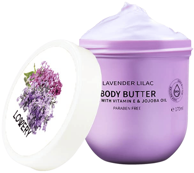 Lavender and Lilac Scented Whipped Body Butter, Bath and Body Care Cream, 6 oz