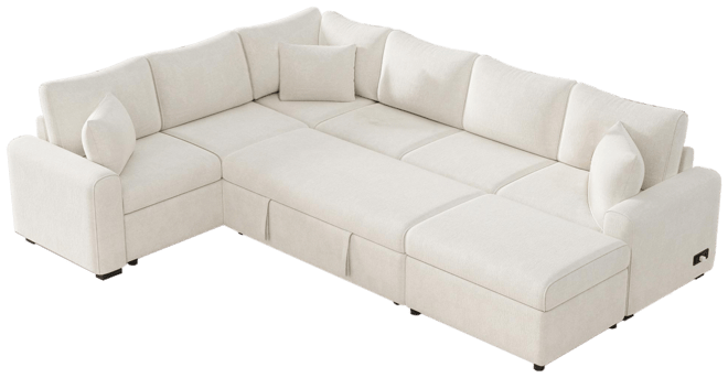 112" Sectional Pull-out Sofa with Storage Ottoman