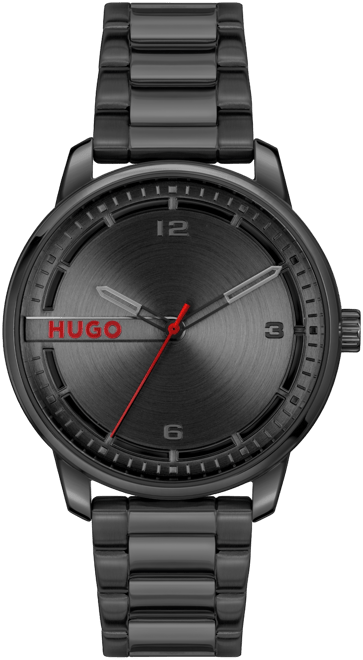 Men's Stamp Quartz Basic Ionic Plated Black Steel Watch 42mm