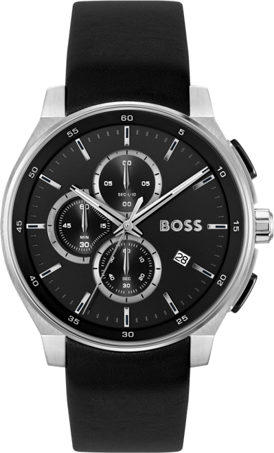 Men's Peak 2.0 Quartz Chrono Black Leather Watch 45mm