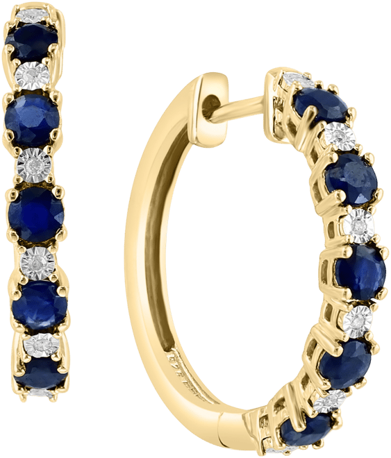 Effy Sapphire (3/4 ct. t.w.) & Diamond Accent Small Hoop Earrings in 14k Gold-Plated Sterling Silver, 0.81" (Also available in Ruby and Emerald)