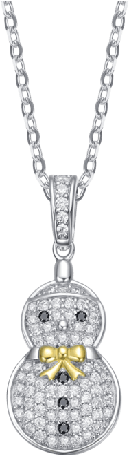 Sterling Silver Black & White Cubic Zirconia Snowman Pendant Necklace