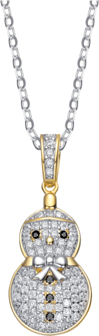 Sterling Silver Black & White Cubic Zirconia Snowman Pendant Necklace