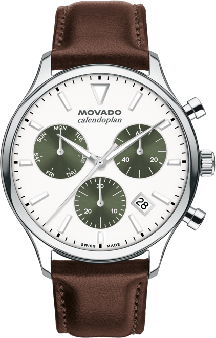 Men's Calendoplan Swiss Quartz Chrono Chocolate Leather Watch 43mm