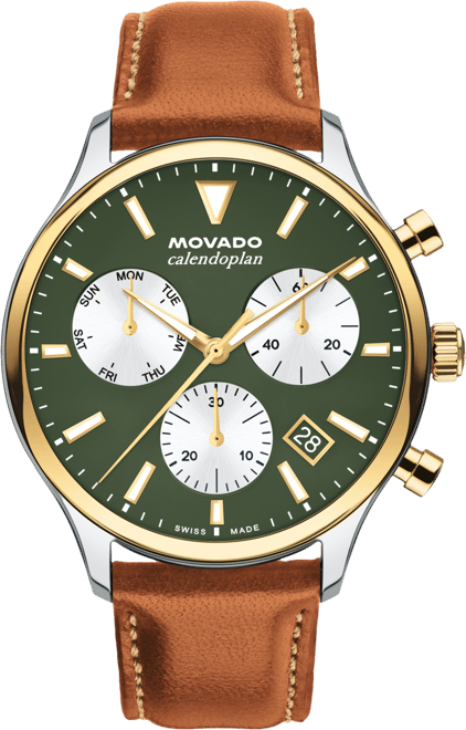 Men's Calendoplan Swiss Quartz Chrono Cognac Leather Watch 43mm