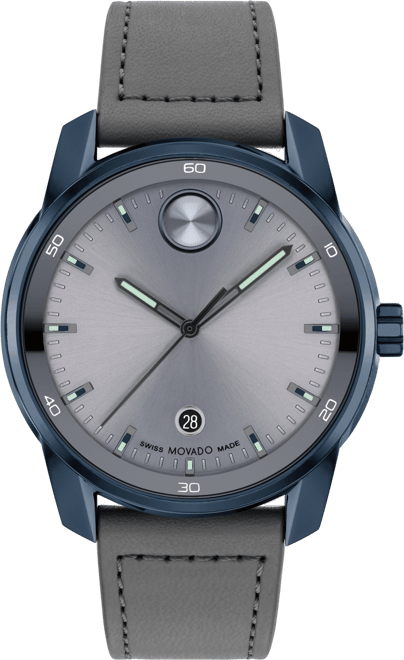 Men's Bold Verso Swiss Quartz Gray Leather Watch 42mm