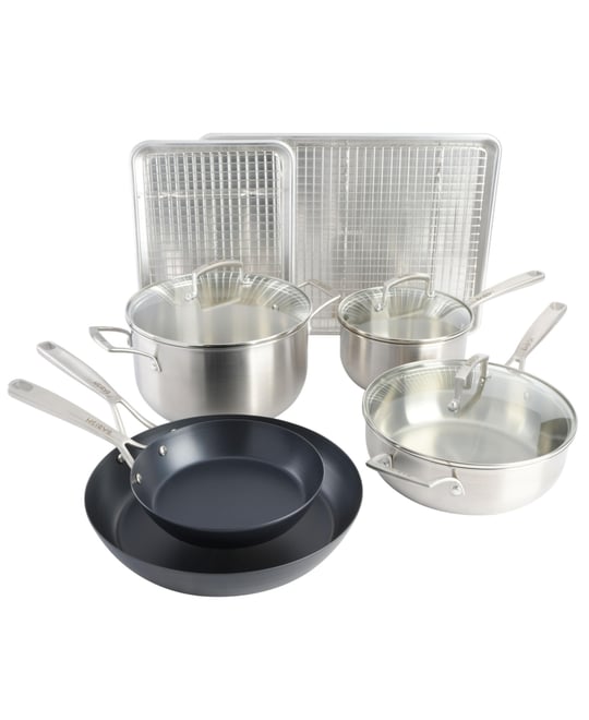 12-Piece Mixed Material (Stainless Steel, Carbon Steel, & Aluminum) Professional Grade Cookware Set W/ Baking Sheets