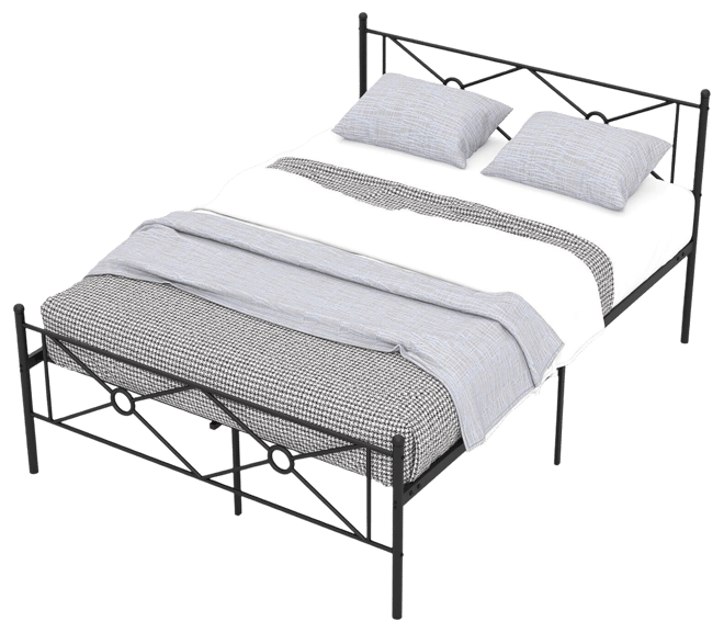 Queen Size Metal Platform Bed Frame w/ Headboard Mattress Foundation Black