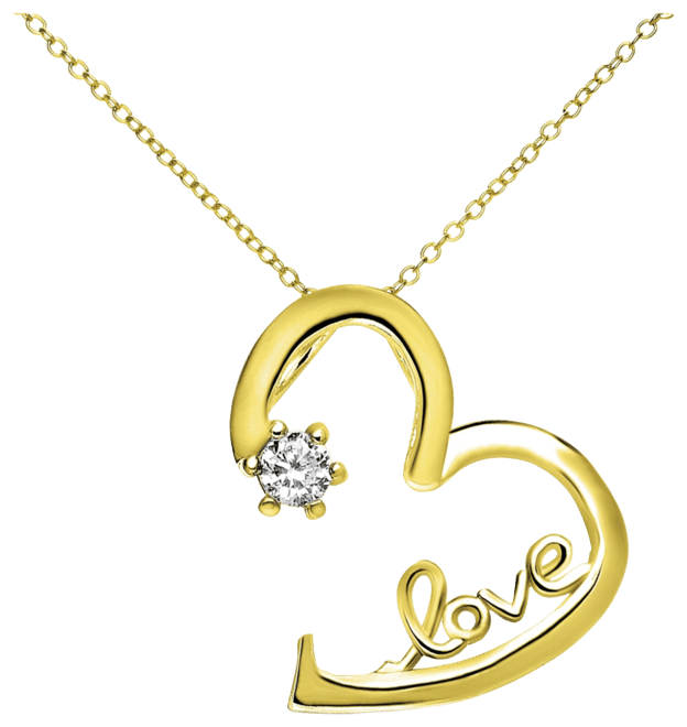 Kids Sterling Silver 14K Gold Plated with White Cubic Zirconia Heart 'Love' Necklace