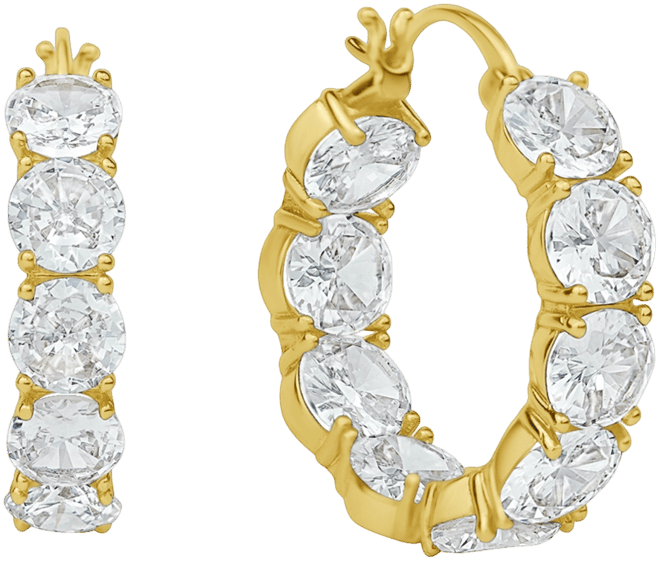 Cubic Zirconia Inside Outside Hoop Earring