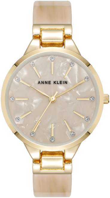 Women's Quartz Boyfriend Tan Acetate and Gold-Tone Metal Alloy Bangle Watch, 35.5mm