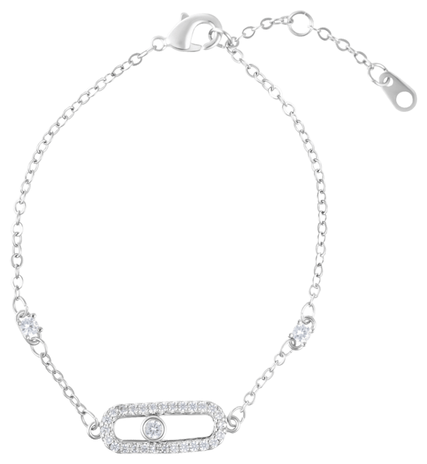 Silver Adjustable Cubic Zirconia Dancing Stone Bracelet