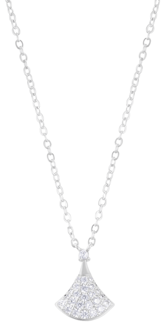 Silver Adjustable Cubic Zirconia Pave Leaf Pendant Necklace