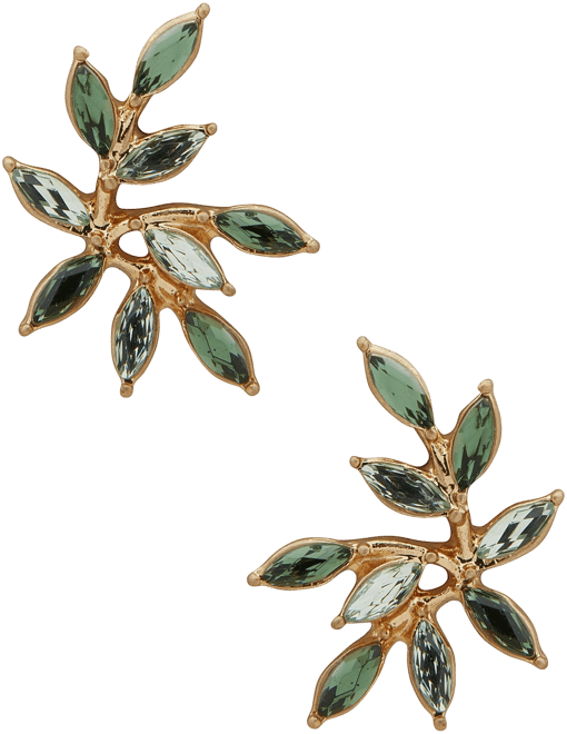 Gold-Tone Green Stone Leaf Stud Earrings