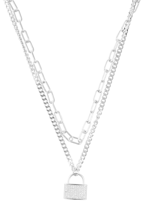 Adorni Adjustable Crystal Layered Chain Lock Necklace
