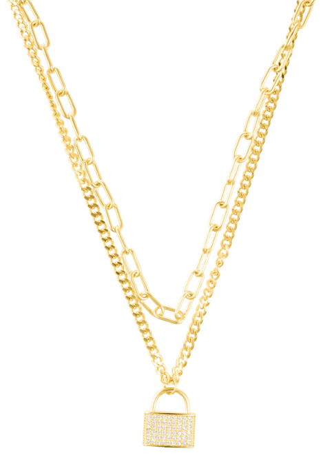 Adorni Adjustable Crystal Layered Chain Lock Necklace