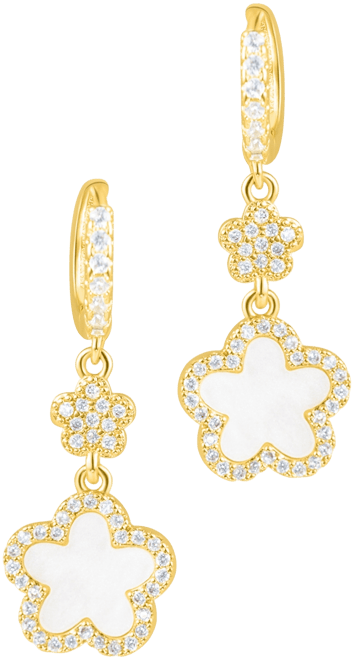 Gold Cubic Zirconia White Clover Earrings