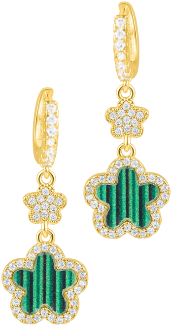 Gold Cubic Zirconia White Clover Earrings