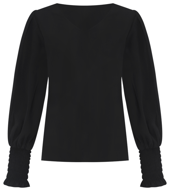 Women's Long-Sleeve Smocked-Cuff V-Neck Blouse