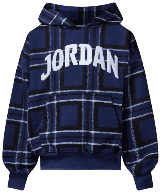 Jordan Brooklyn Essentials Big Kids' Plaid Print Pullover Hoodie