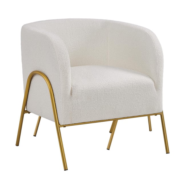 Boucle Barrel Accent Armchair with Gold-tone Metal Legs, Ivory