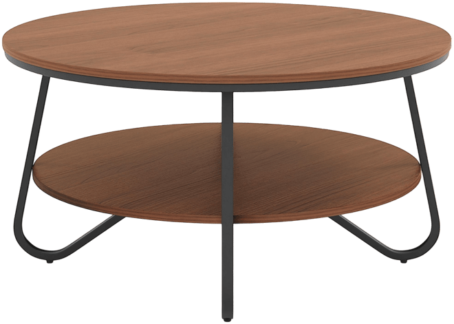 2-Tier Round Coffee Table with Wood Grain Finish & Heavy-duty Metal Frame