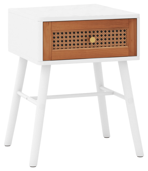 Rattan Nightstand Mid Century Modern Accent Table with Drawer