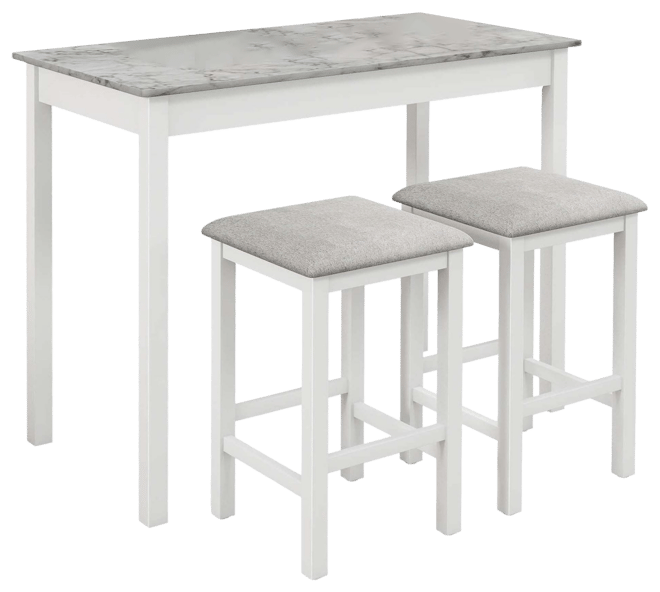 3 Pcs Bar Table Set Dining Table & 2 Pvc Leather Upholstered Bar Stools