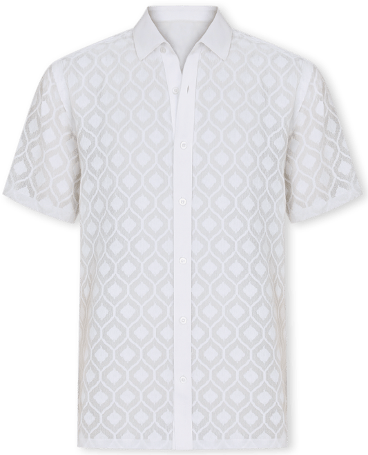Men's Chalk White Self-Design Cubic Shirt