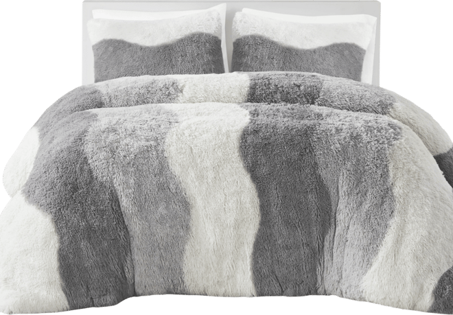 Cassie Ombre Shaggy Faux Fur 3 Piece Comforter Set, Full/Queen