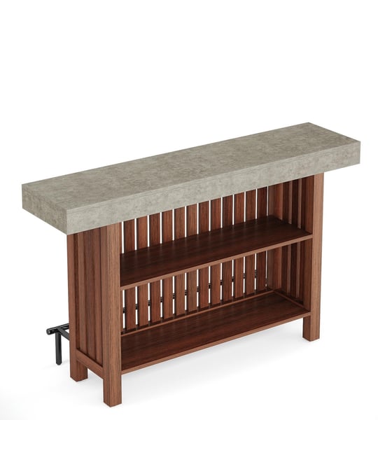 63-Inch Large Home Bar Unit, Modern 2-Tier Bar Table with Footrest, Corner Mini Coffee Bar Cabinet for Home Kitchen Pub, Dining Room, Livin