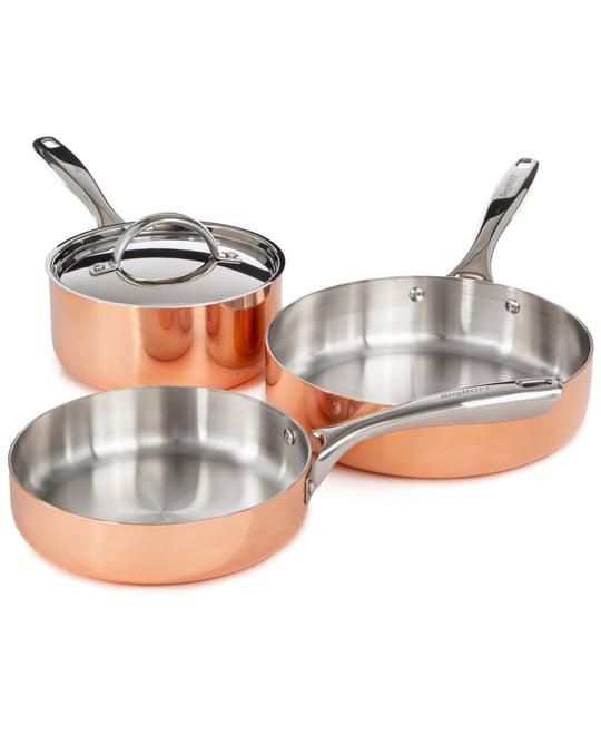 Vintage 4pc Tri-Ply Copper Cookware Set with Lids, Polished